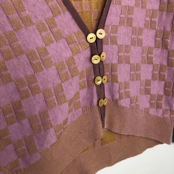 Anthropologie HWR Pink and Gold Checkered Cardigan - Picture 4 of 8